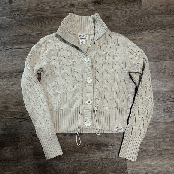 Vintage Polo Jeans Co Womens Large Button Cardigan Sweater Cable Knit Cream - Picture 1 of 6
